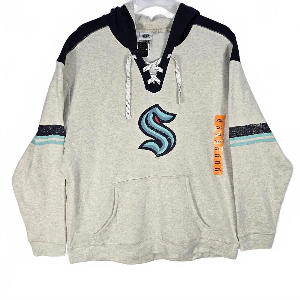 Seattle Kraken NHL Hoodie Men's XXL Lace-Up Cream Pullover Sweatshirt NWT